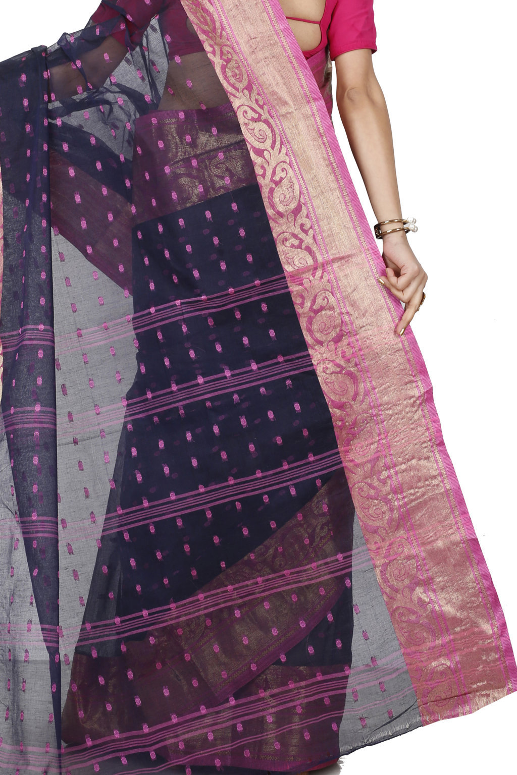 Night Blue Pure Cotton Sachi Tant Saree (1023)